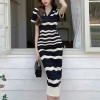 Custom striped dress | knitted dress | summer new dress | V-neck short sleeve dress