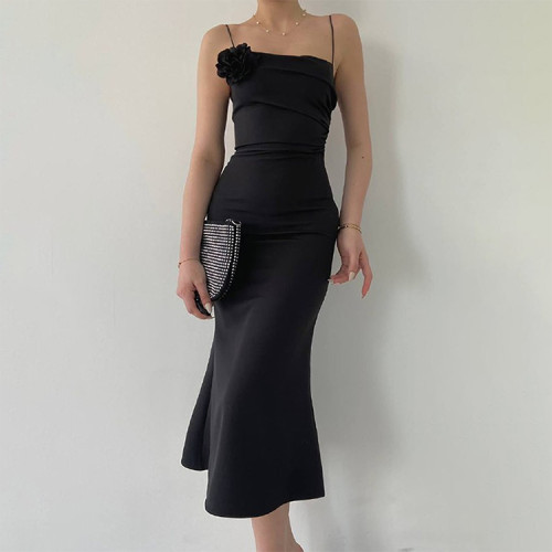 Custom slip dress | three-dimensional floral dress | French dress |  A-swing maxi dress