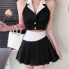 Custom dress | summer halter dress | suit collar sleeveless dress | short dress