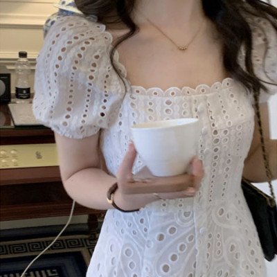 Custom French dress | hollow embroidered dress | lace maxi dress | gentle style dress