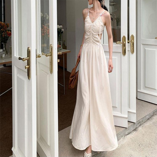 Custom French vintage dress | sleeveless slip dress | resort beach dress | white fairy backless maxi dress