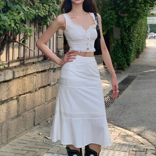 OEM dress | French white dress | Cotton solid color dress | V-neck summer dress | Two-piece dress