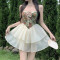 Custom dress | high-end slip dress | bandeau oil painting dress | strappy skinny dress | patchwork puffy dress
