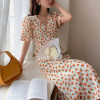 Custom women's dress | summer French dress | V-neck dress | floral puff sleeve dress
