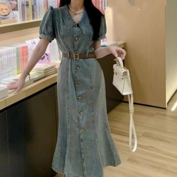 Custom summer dress | new Polo dress | puff sleeves  dress | vintage denim dress