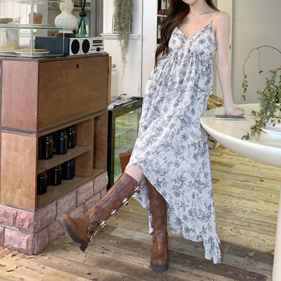 Custom summer dress | new resort floral dress | irregular loose V-neck dress