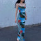 Custom elegant dress | mesh oil painted gradient dress | print slip dress maxi dress