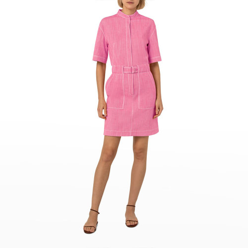 Custom elegant dress | Pink dress | Denim shirt dress |  Short sleeves dress | Fashion dress
