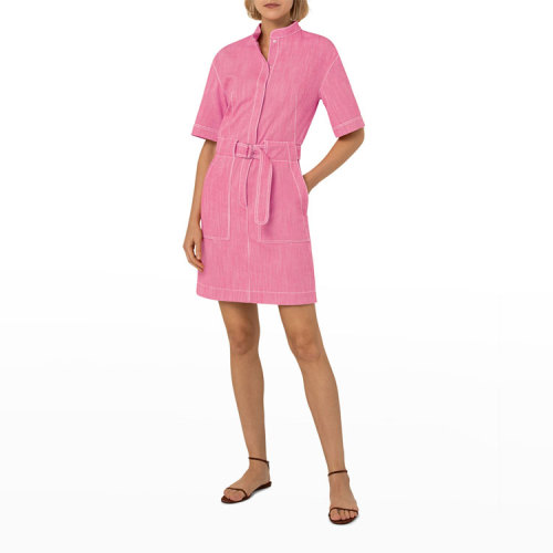 Custom elegant dress | Pink dress | Denim shirt dress |  Short sleeves dress | Fashion dress