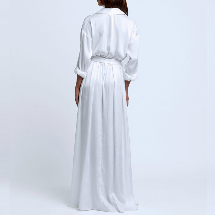 white long sleeve pocket shirt dress
