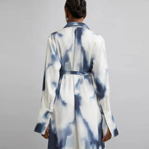 Custom elegant dress | sophisticated long sleeves bodycon dress | blue TIE DYE shirt dress