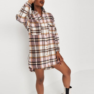 Custom elegant dress | oversized boyfriend shirtdress | Autumn plaid blazer dress