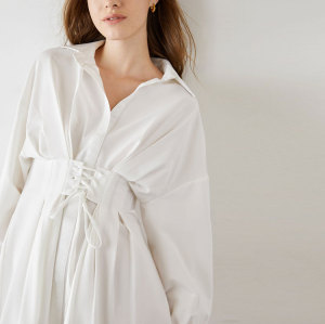 Custom elegant dress | white corset waist dress | back detall stain shirtdress