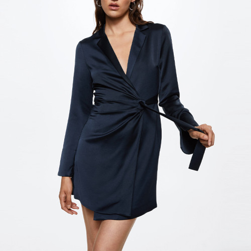 Custom elegant dress | long sleeves dress | black tape detail blazer dress