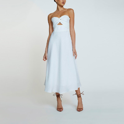 Custom elegant dress | pelisse knot halterneck dress | bandeau maxi dress in Ivory