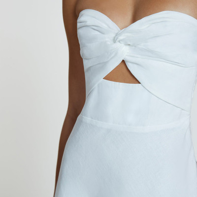 Custom elegant dress | pelisse knot halterneck dress | bandeau maxi dress in Ivory