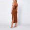 Custom elegant dress | pelisse knot halterneck dress | cut out waist maxi dress in brown