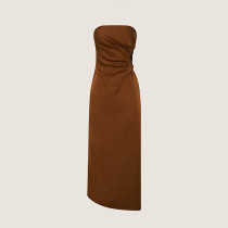 Custom elegant dress | pelisse knot halterneck dress | cut out waist maxi dress in brown