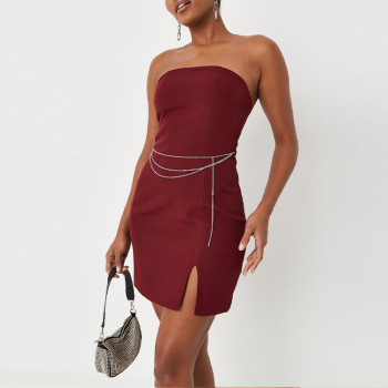 Custom elegant dress |underwired strappy bodycon dress | bandeau ruched split dress in scarlet