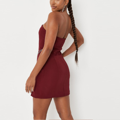 Custom elegant dress |underwired strappy bodycon dress | bandeau ruched split dress in scarlet