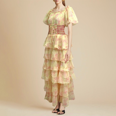 Custom French dress | printing dress | summer new balloon sleeve dress | lace cake dress