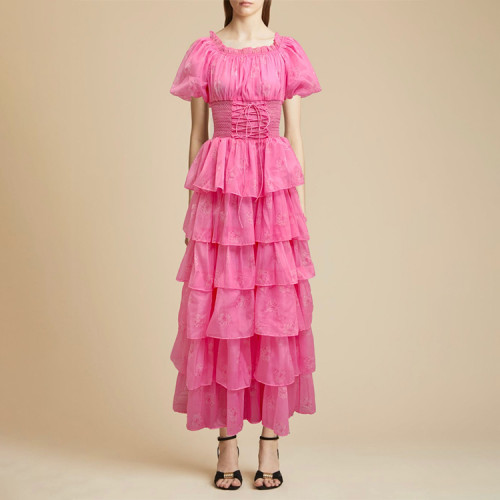 Custom French dress | printing dress | summer new balloon sleeve dress | lace cake dress