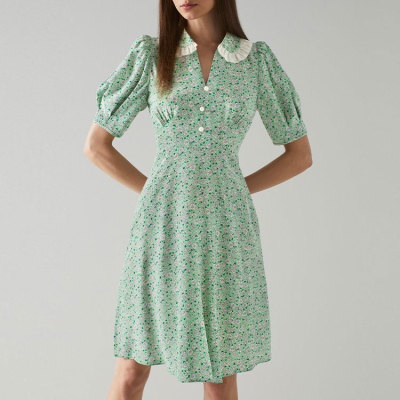 Custom new dress |  green chiffon dress | daisy print dress