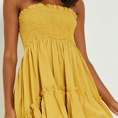 Custom new dress |  Off-the-shoulder dress | yellow tiered skater dress