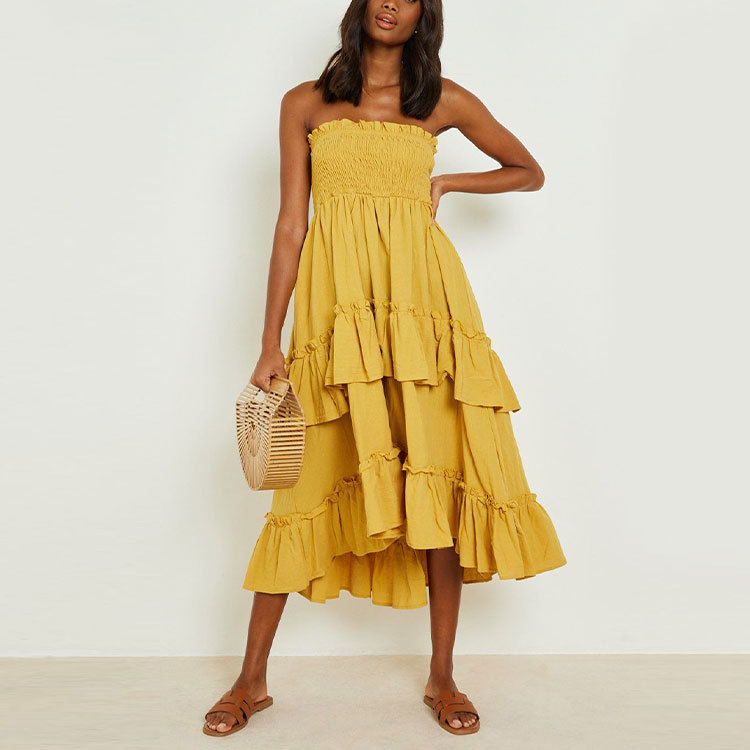 yellow tiered skater dress