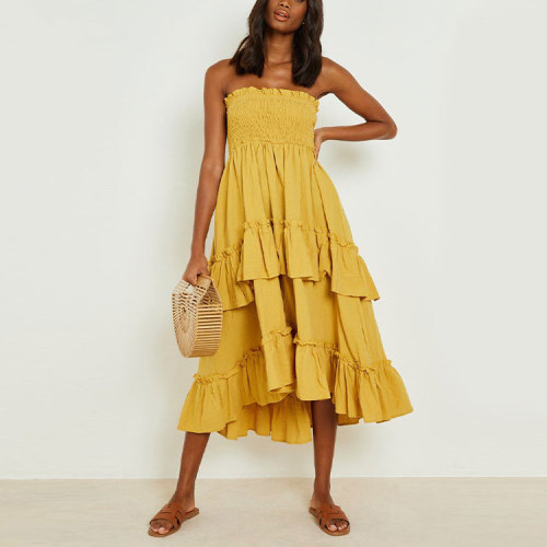 Custom new dress |  Off-the-shoulder dress | yellow tiered skater dress