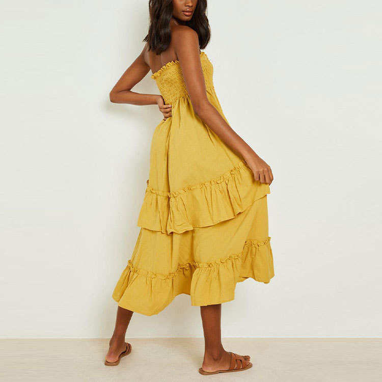 yellow tiered skater dress