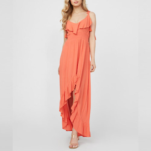 Custom new dress |  orange chiffon dress |  ruffled sleeveless maxi dress