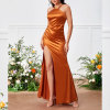Custom new dress |  orange satin dress |  cowl neck maxi dress