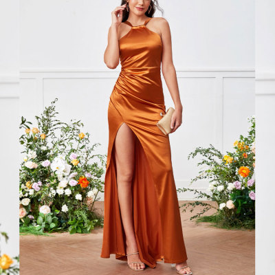 Custom new dress |  orange satin dress |  cowl neck maxi dress