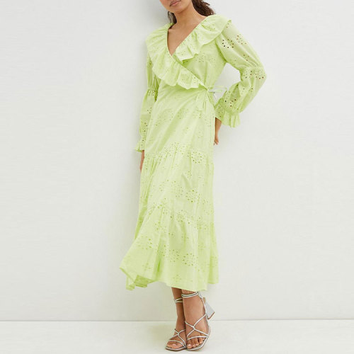 Custom new dress | Cotton dress | Ruffled dresses | Long sleeve dress | Maxi dresses | Green dresses