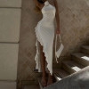 Custom slim dress | halter neck  dress | three-dimensional floral dress | split dress