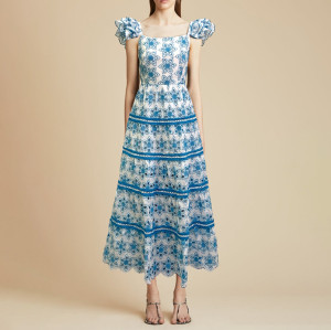 Custom vintage dress | temperament embroidered dress | openwork dress | elegant square neck dress