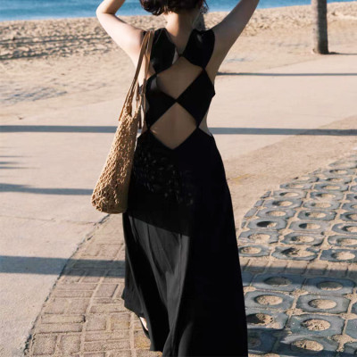 Custom summer dress | new French dress | backless sleeveless black dress