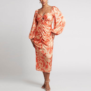 Custom new dress | sexy dress | long puff-sleeve shift dress | printing dress