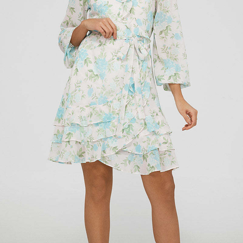 Printed 1-tier dress with long sleeves dress