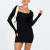 Custom solid color dress | knitted long sleeve dress | big square collar dress