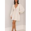 Custom dresses | white dress | cotton dress| fall dress | lantern long sleeve dress | V-neck dress.