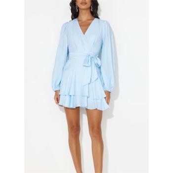 Custom dresses | blue dress | cotton dress | ruffled dress | lantern long sleeve dress | fall dress.
