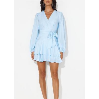 Custom dresses | blue dress | cotton dress | ruffled dress | lantern long sleeve dress | fall dress.