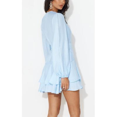 Custom dresses | blue dress | cotton dress | ruffled dress | lantern long sleeve dress | fall dress.