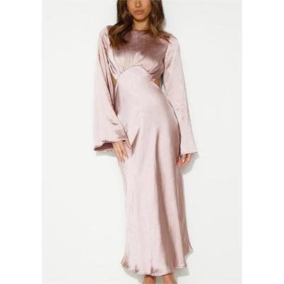 Custom dresses | pink dress | hollow out dress | satin dress | long sleeve dress | backless dress.
