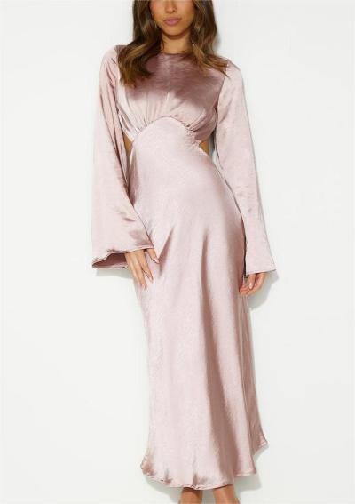 Custom dresses | pink dress | hollow out dress | satin dress | long sleeve dress | backless dress.