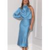 Custom dresses | long sleeve dress | business dress | blue dress | one-shoulder dress.