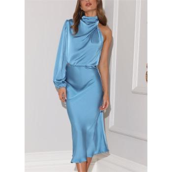 Custom dresses | long sleeve dress | business dress | blue dress | one-shoulder dress.