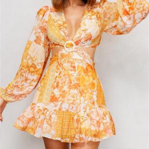 Custom dresses | V-neck dress | sexy dress | floral dress | printed short dress | hollow out dress.